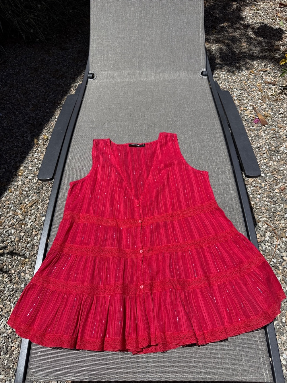 Love Sam Red Sleeveless Tiered Tunic with Metallic Thread